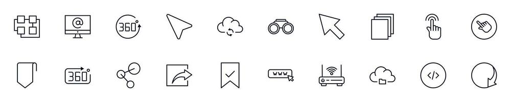 Web and internet pictogram collection. Simple linear illustration that can be used as an design element for apps and websites vector