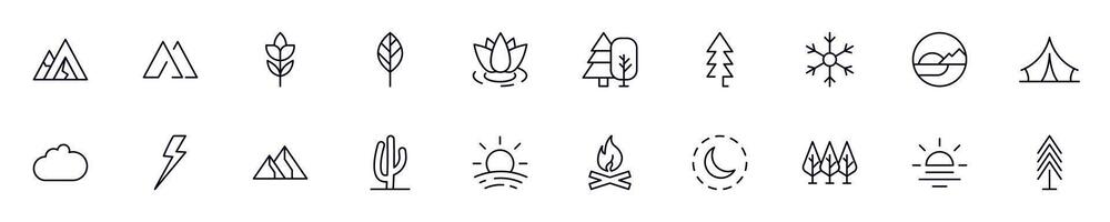 Collections of line icons of nature. Simple linear illustration that perfect for web banners, social networks, articles, infographics vector