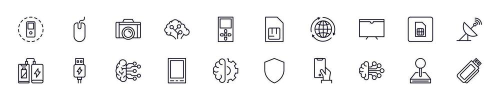 Set of symbols of electronics. Editable stroke. Simple outline signs that perfect for banners, infographics, web sites vector