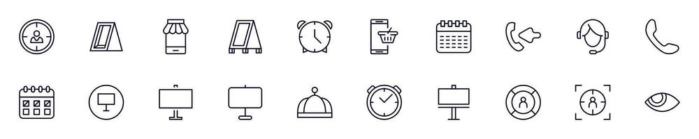 Marketing outline icons drawn with black thin line. Editable stroke. Simple linear illustration that can be used as a design element for apps and websites vector