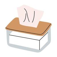 Tissue or laundry sheet dispenser illustration in flat cartoon style. Minimalist box with paper or fabric sheet, napkins for hygiene, laundry, home, and organization themes vector