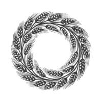 A black and white drawing of a wreath of wheat vector