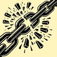 A black and white illustration of a chain with broken links vector