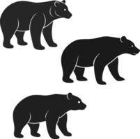 3 bear silhouette set vector
