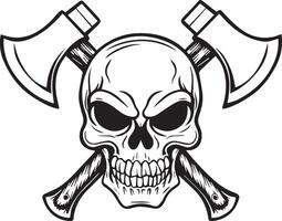 skull angry silhouette with axe vector