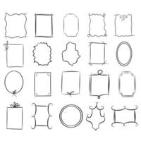 Hand drawn frames. Vintage doodle sketch picture frame. Hand Drawn Frames Collection on White background, round, vertical and square frames vector