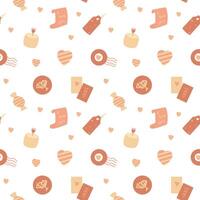 Cute pastel colored seamless pattern, romantic pattern with scrolls, candles, hearts vector