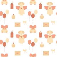 Cute pastel colored seamless pattern, romantic pattern with angel, car, balloons, envelope vector