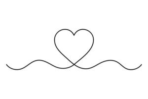 Continuous one line drawing of Heart symbol isolated on white background outline art illustration vector