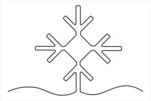 Continuous one line art drawing of Snowflake concept outline art illustration vector