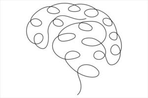 Continuous one line human brain symbol hand drawn outline doodle minimalist design vector