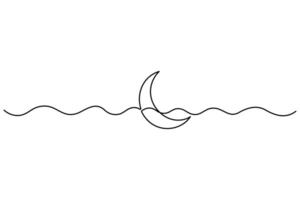 Continuous one line Moon single line outline art illustration vector