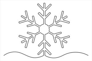 Continuous single line art drawing of Snowflake icon in doodle style outline vector