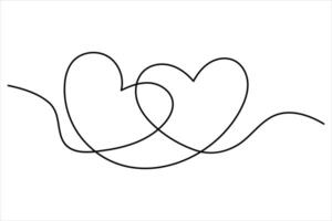 Two hearts continuous single line art drawing outline vector