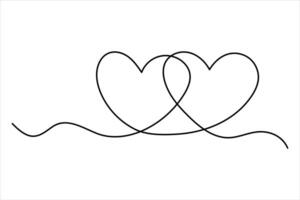 Two hearts single line art drawing continuous art isolated on white minimalist style vector