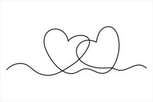 Continuous one line art drawing of Two hearts concept outline art illustration vector