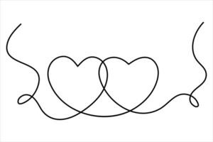 One continuous line drawing of Two hearts style Hand drawn minimalism design illustration vector