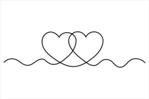 Two hearts continuous one line art drawing simple outline art illustration vector