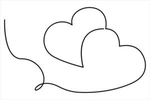 Two hearts continuous single line art drawing Minimalistic Doodle art illustration vector