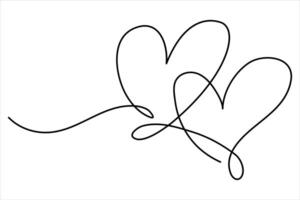 Continuous one line Two hearts symbol outline art illustration vector