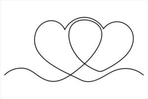 Continuous single line art drawing of Two hearts icon outline illustration vector