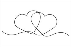 Continuous single line art drawing of Two hearts icon in doodle style outline vector