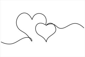 Continuous one line drawing of Two hearts symbol Doodle art illustration vector