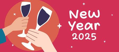 Happy New Year greeting with hand holding beverage or drinks illustration template for banner and card vector