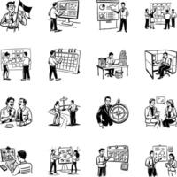 Set of 16 Business Drawing Style Illustrations vector