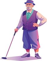 A flat character illustration of senior golf player vector