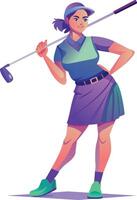 Flat style illustration of a posing woman golfer vector