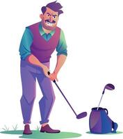 Angry golfer, flat character illustration vector