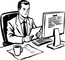 Report checking character illustration in doodle style vector