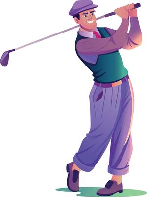 A flat style illustration of playing golf character