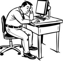 Doodle style character illustration of overworked employee vector