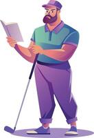 Man reading golf guide, flat style illustration vector