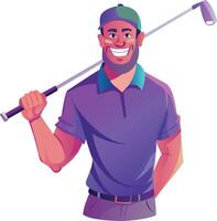 A flat illustration of smiling professional golfer vector
