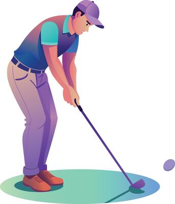 A flat illustration of a person playing golf game