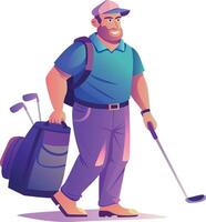 Tee player with a golfing kit, flat style illustration vector