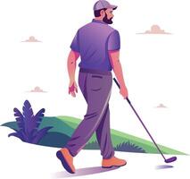 Flat style illustration of a walking golfer character vector