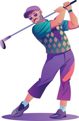 Man playing golf sport, flat style illustration