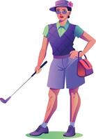 Flat character illustration of posing golfer lady vector