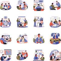 Office Work and Team Collaboration Flat Illustrations vector