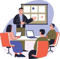 A flat illustration depicting giving presentation to teammates vector