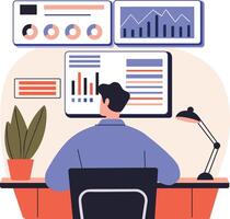 A flat style illustration of a data analyst vector