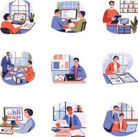 Modern Flat Illustrations Depicting Corporate Work vector