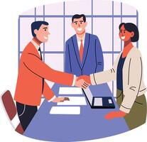 A flat illustration depicting deal done with client vector