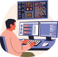 A flat style illustration depicting software programming vector