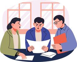 Shocked employees reading project report, flat illustration vector
