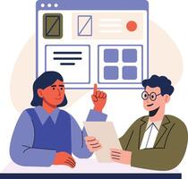 A flat illustration of team checking report vector